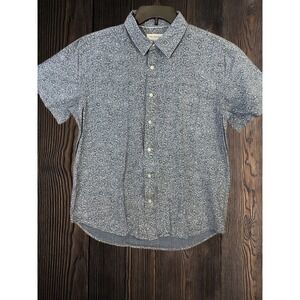 Free Assembly Men's M Blue White Floral Cotton Short Sleeve Button-Up Shirt